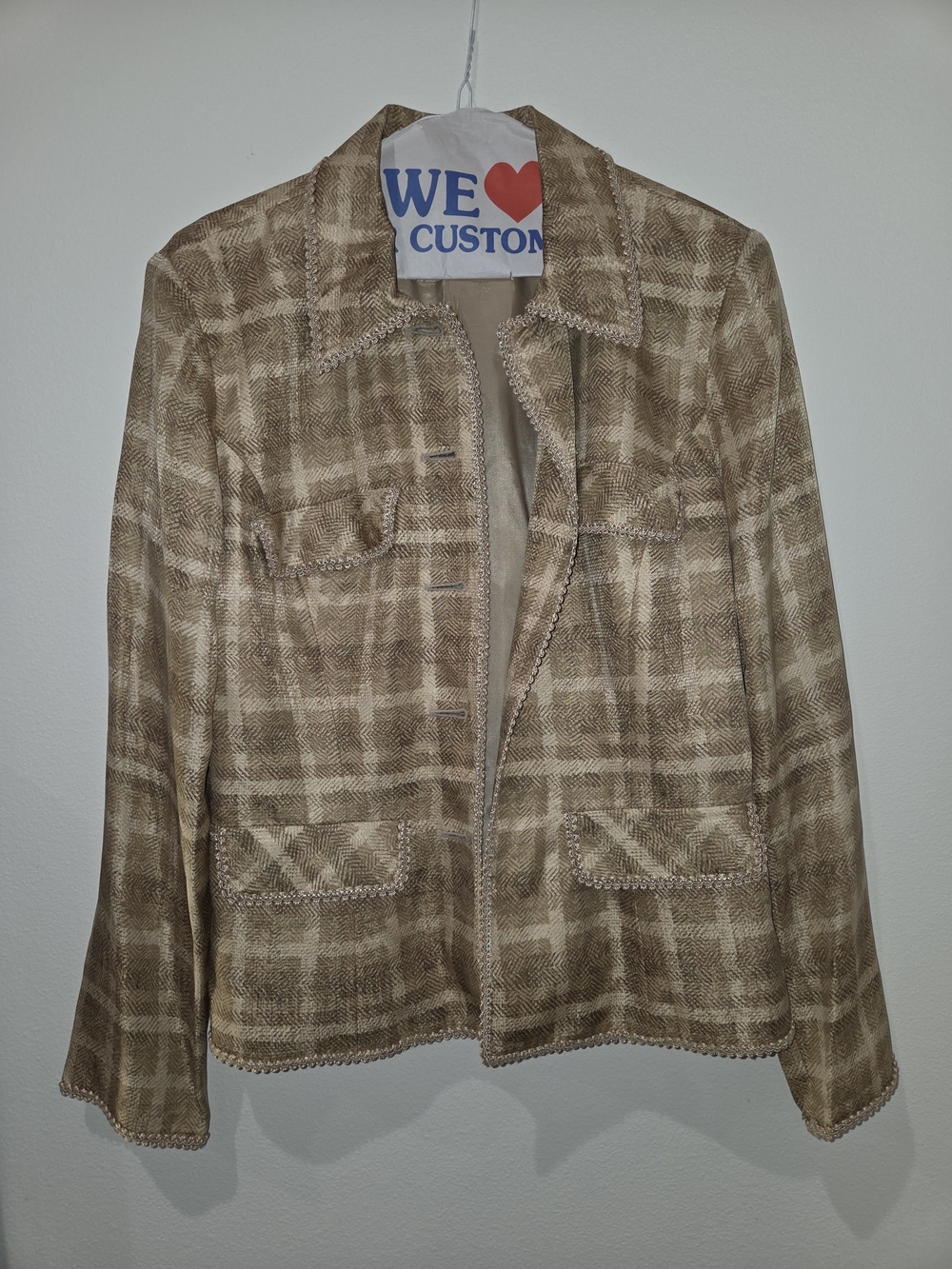 Adrianna Papell Neutral Plaid Lightweight Blazer